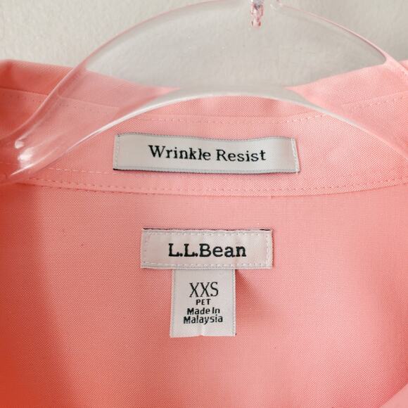 LL Bean Women Wrinkle Resist Salmon Pink Shirt XXS Preppy Career Coastal Crisp - Picture 2 of 7